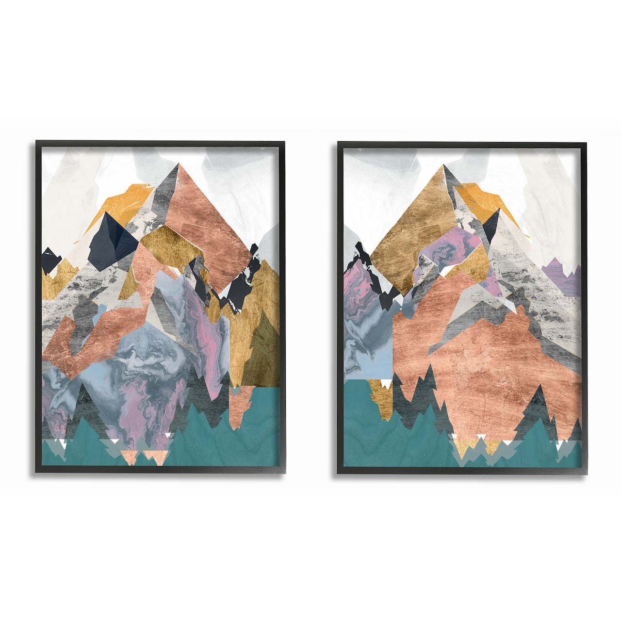 Stupell Industries Foil Collage Abstract Mountain Landscape Black Framed Wall Art Set